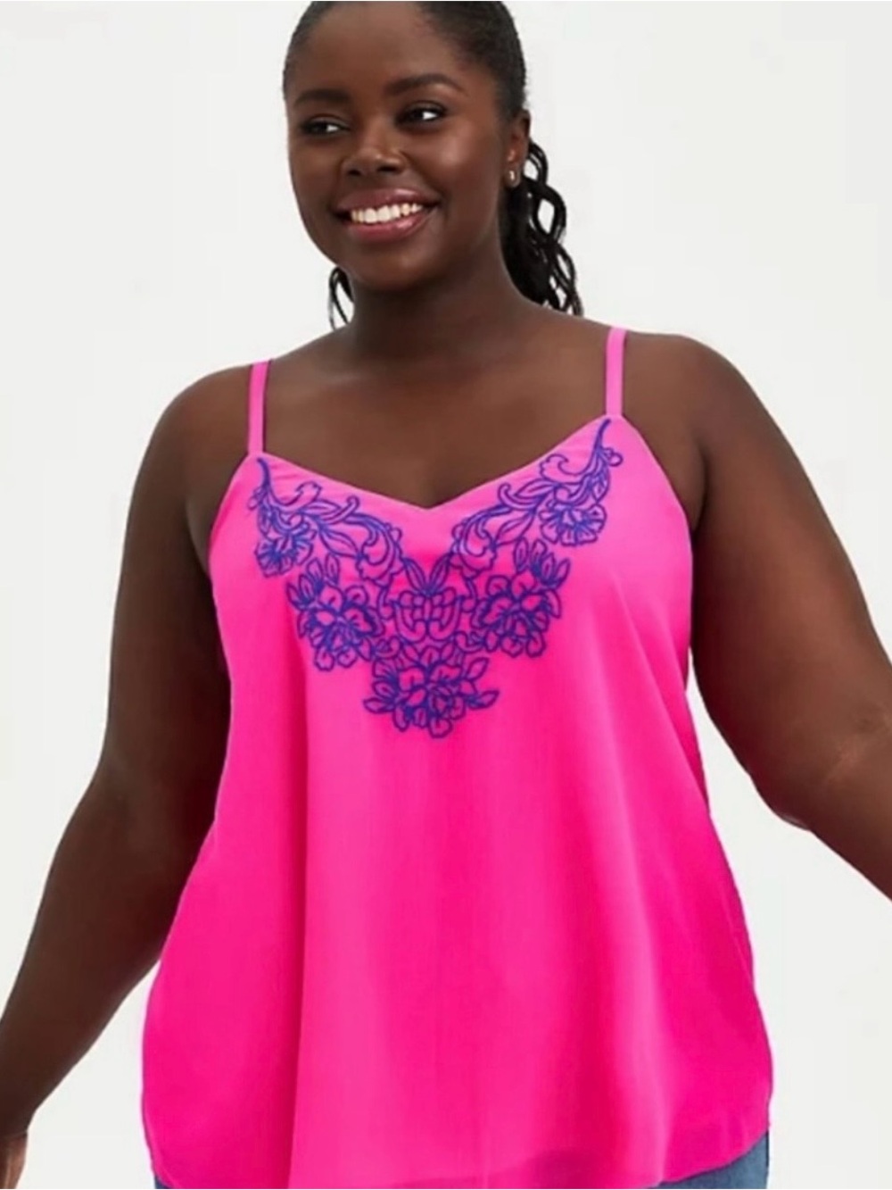 torrid Hot Pink Cami with Navy Floral Embroidery